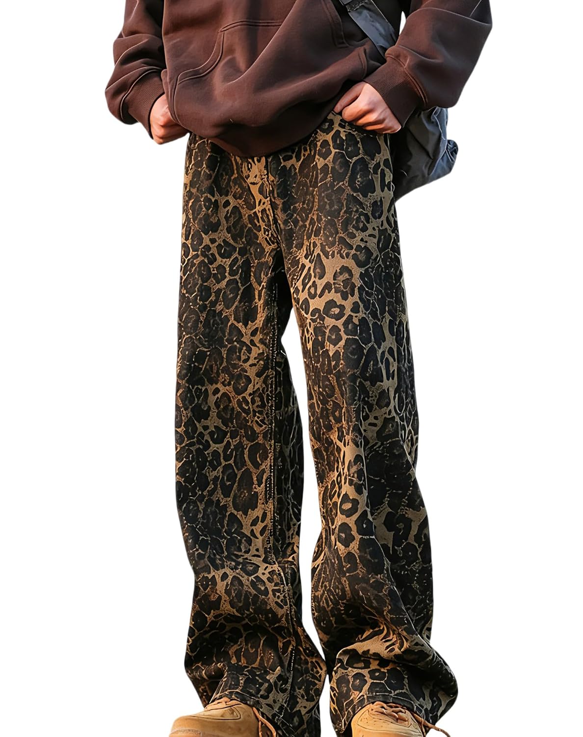 Buy FantasyGears Men's Y2K Leopard Print Baggy Vintage Denim Pants